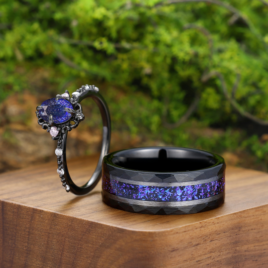 Aglisten Galaxy Sandstone Filigreed Engagement Couple Rings Wedding Bands Marriage Rings For Men And Women -  Esdomera.com