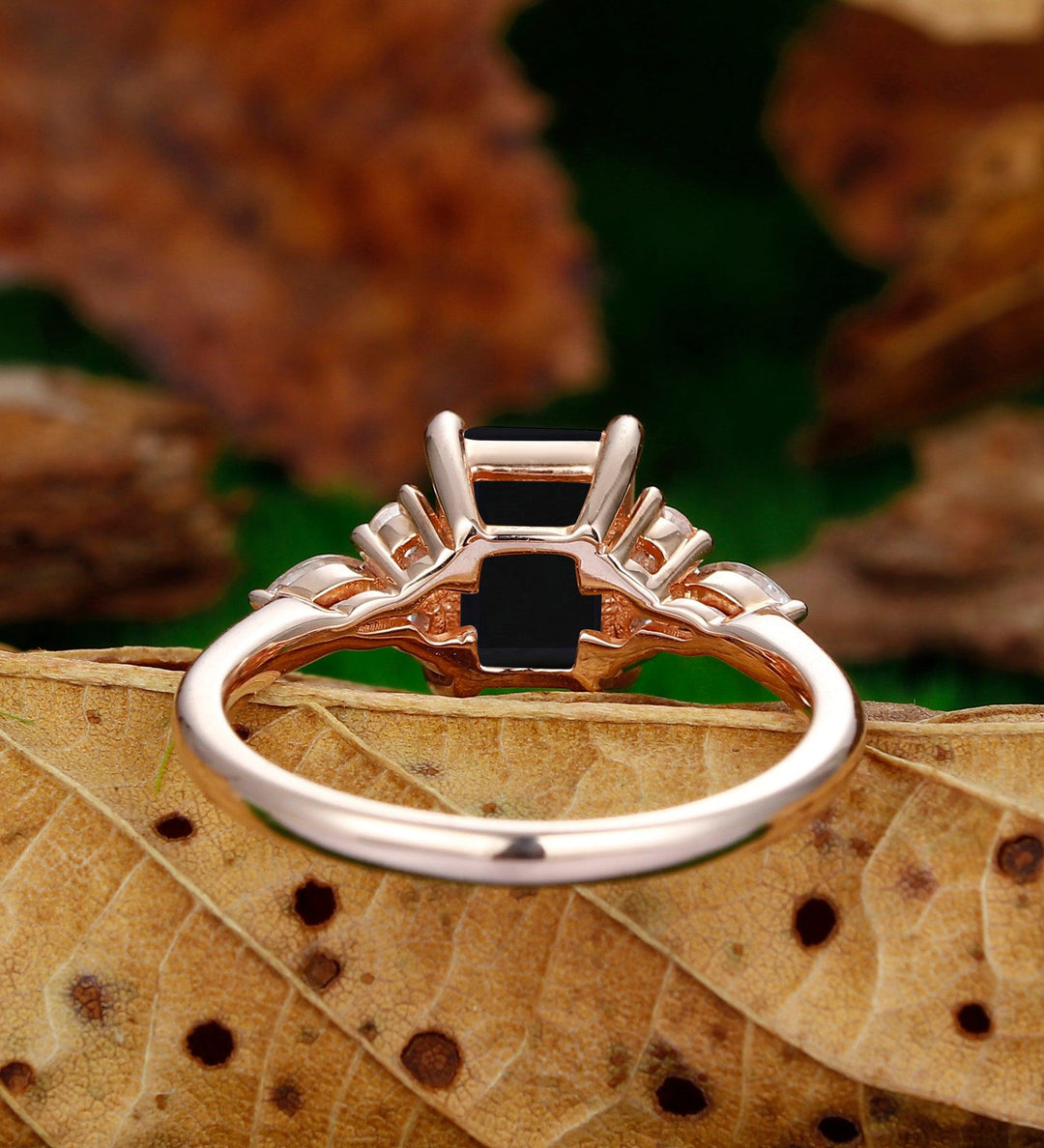 2CT Emerald Cut 14k Soild Gold Natural Black Onyx Engagement