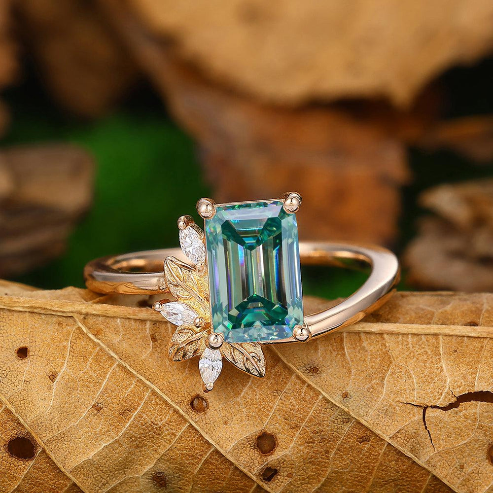 2CT Emerald Cut Blue Moissanite 14k Gold Engagement Ring - Esdomera