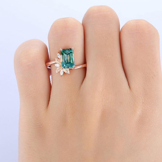 2CT Emerald Cut Blue Moissanite 14k Gold Engagement Ring - Esdomera