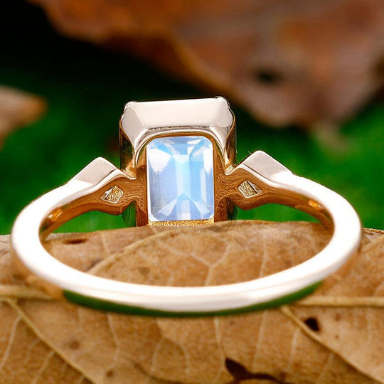 2CT Emerald Cut Moonstone Engagement Ring Women Fine Ring - Esdomera