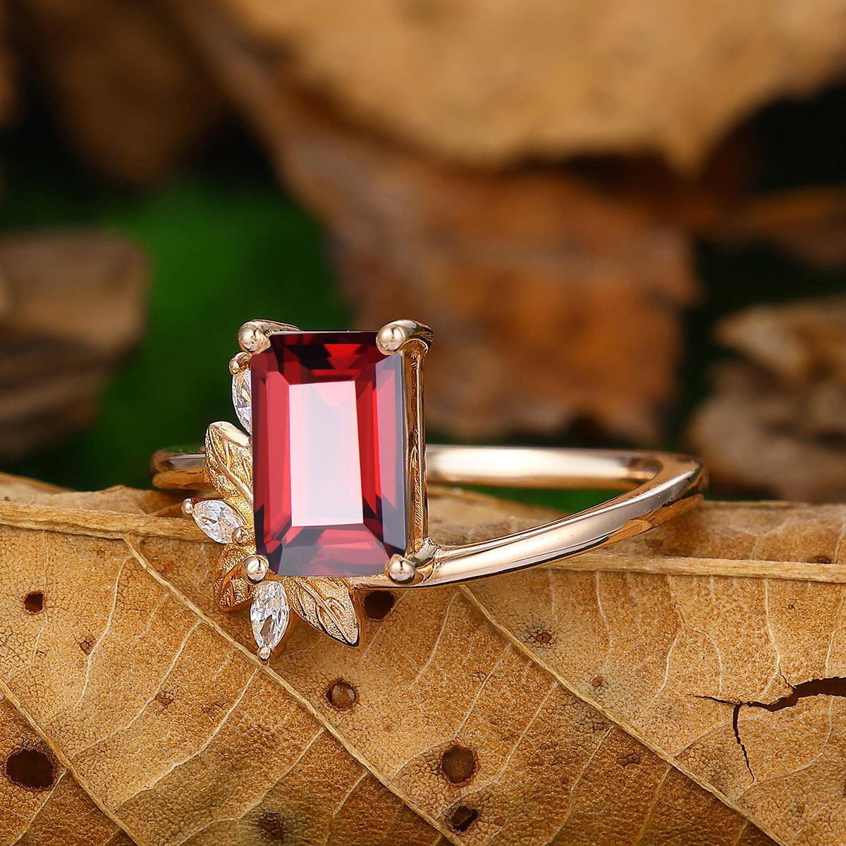 Crushed outlet Red Garnet and Gold Leaf Inlay Ring