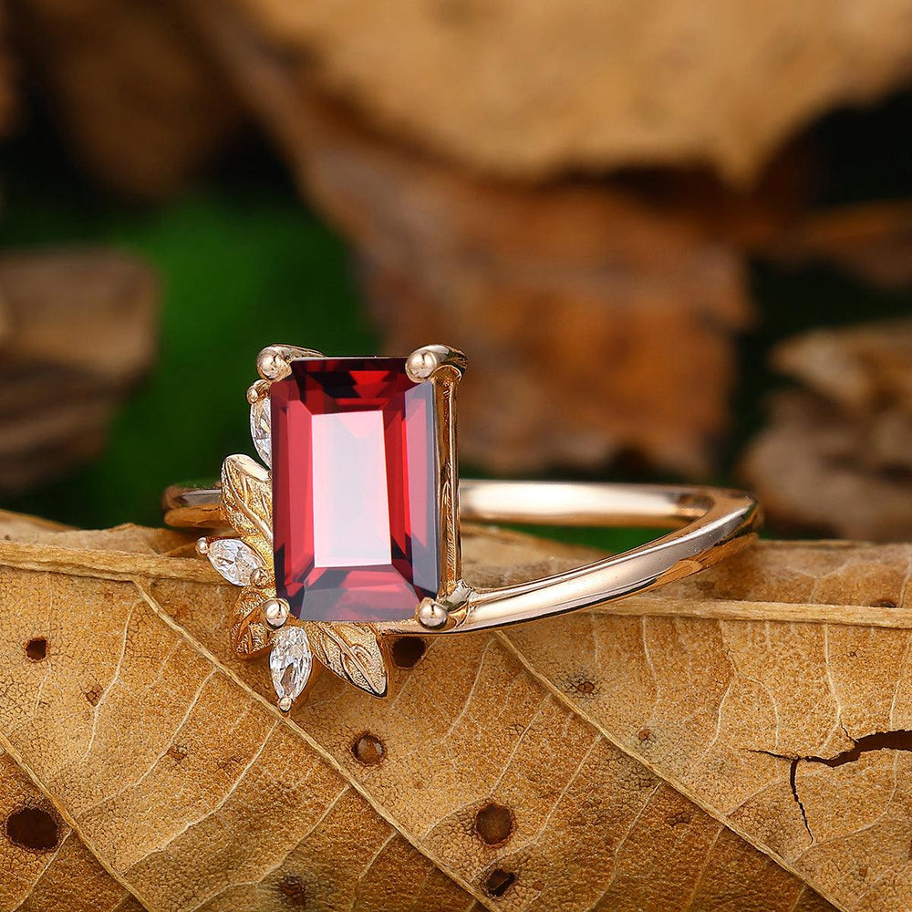 2CT Emerald Cut Nature Red Garnet Solid Gold Cluster Irregular