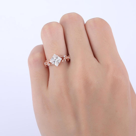 2CT Princess Cut Moissanite Engagement Leaf Ring Anniversary Bridal Ring Gift - Esdomera