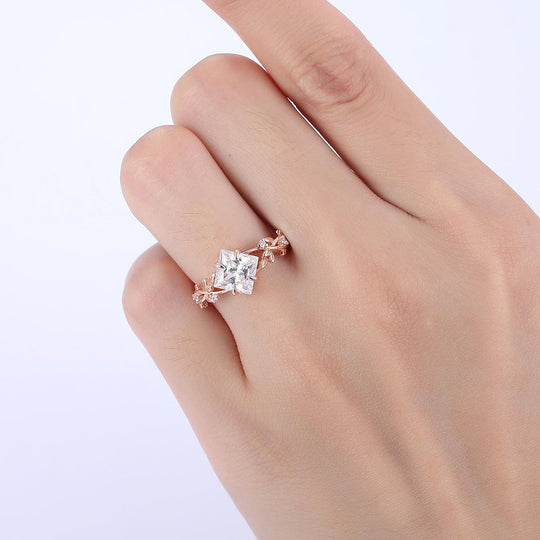 2CT Princess Cut Moissanite Engagement Leaf Ring Anniversary Bridal Ring Gift - Esdomera