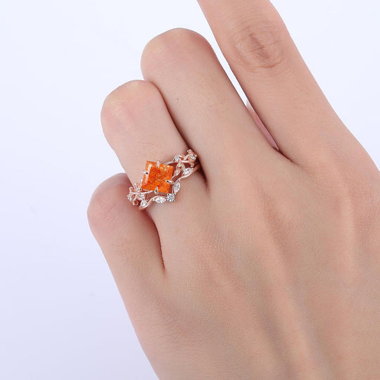 2CT Princess Cut Nature Sunstone Engagement Ring Set Women Dainty Anniversary Ring Set - Esdomera