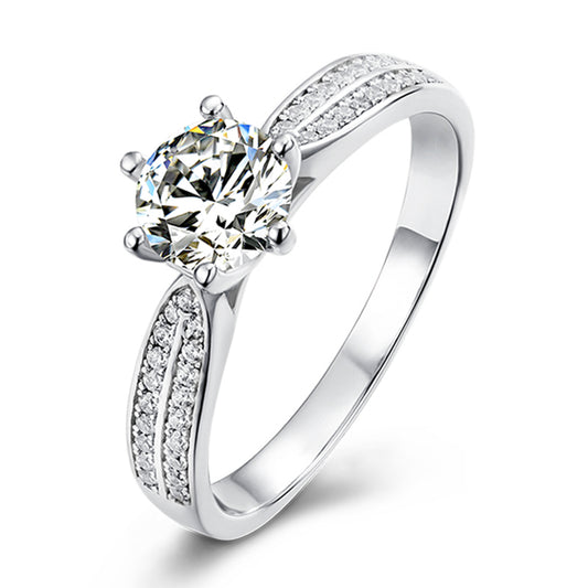 F007 Gorgeous Round Cut 0.5/1 Carat Double Pave Setting Solitaire Engagement Ring Gifts For Her