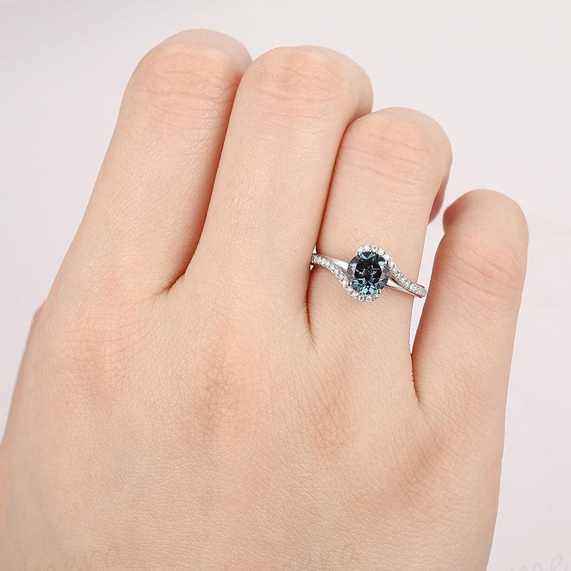 Floral Alexandrite Flower Accents Ring14k White Gold June Birthstone Promise Ring - Esdomera