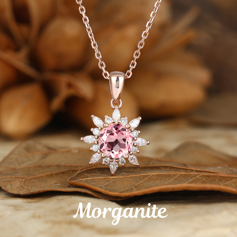 Blumenanhänger mit Aquamarin, Pavé-Set Moissaniten, Jubiläums- und Brautanhänger