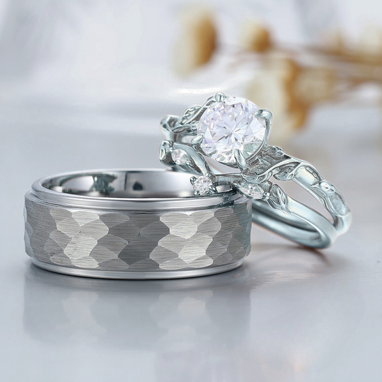 Bladstijl Moissanite Paarringenset Huwelijksringenset Zijn en Haar Bijpassende Ringen