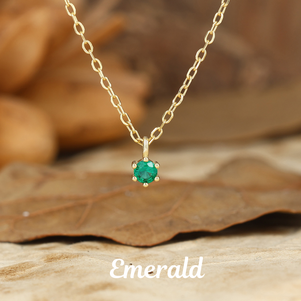 Collana con pendente a smeraldo tondo piccolo taglio brillante Collana solitario con pietra preziosa Regalo di compleanno per donna sposa