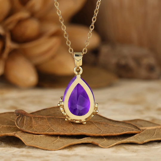 Royal Filigraan Kroon Ontwerp Peren Geslepen Natuurlijke Amethist Hanger Ketting Jubileum Bruiloft Hanger