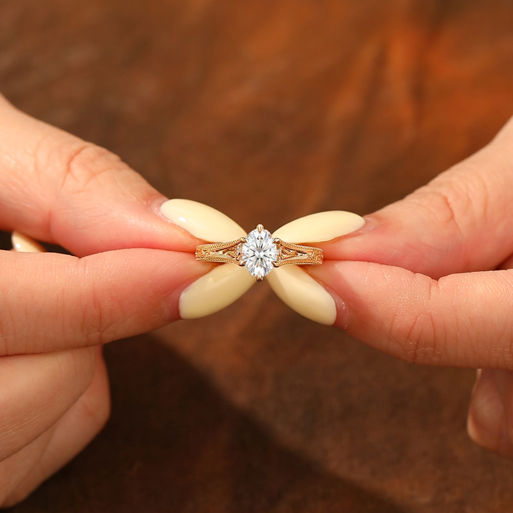 Artsy Solitaire Bague de Fiançailles en Diamant Synthétique Taille Ovale Bague Femme Filigranée (Certifiée IGI)