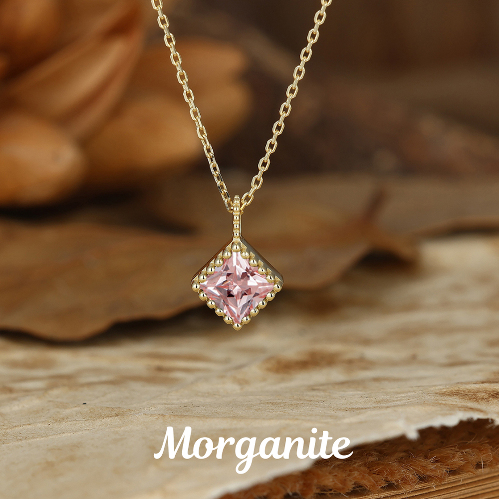 Exquisite 1.3CT Princess Shape Aquamarine Pendant Necklace For Women