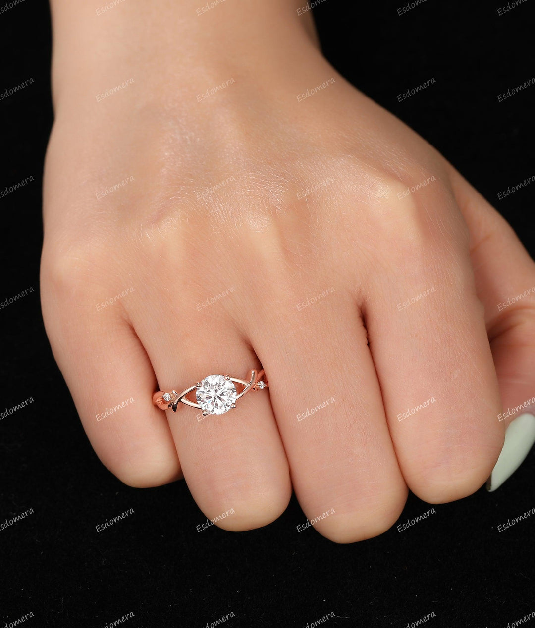 4 Prong Round Cut Lab Grown Diamond Bridal Promise Ring - Esdomera