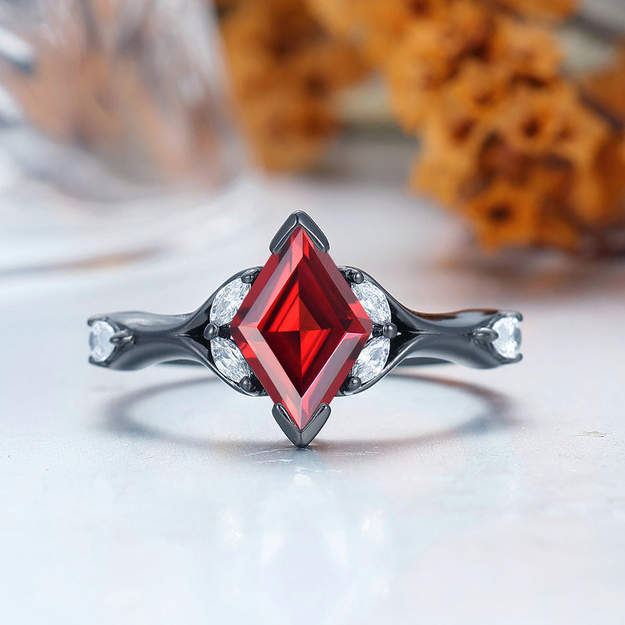 Art Deco Nature Red Garnet Sprig Engagement Ring Set in 925 Sterling Silver or 14K Gold -  Esdomera.com