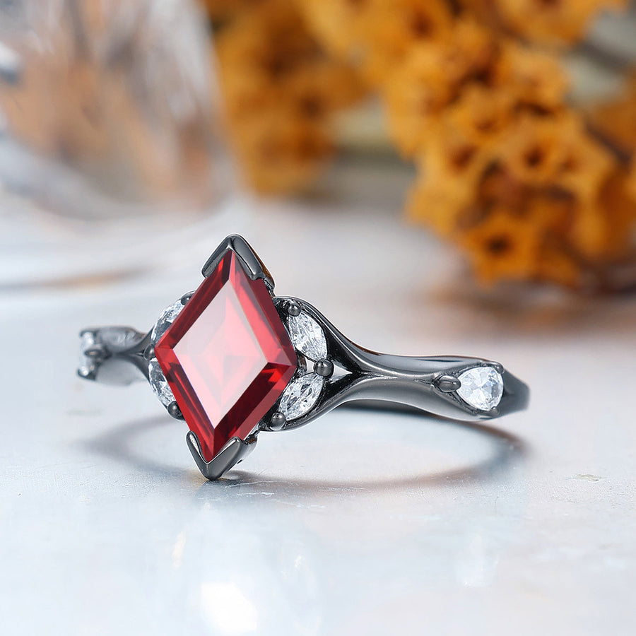 Art Deco Nature Red Garnet Sprig Engagement Ring Set in 925 Sterling Silver or 14K Gold -  Esdomera.com