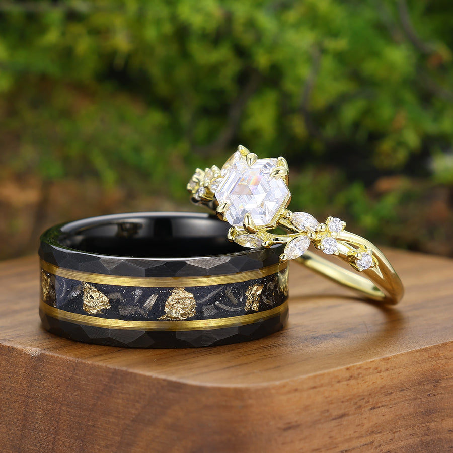 Unique Moissanite Engagement His And Hers Matching Ring Leaf Style Couple Rings -  Esdomera.com