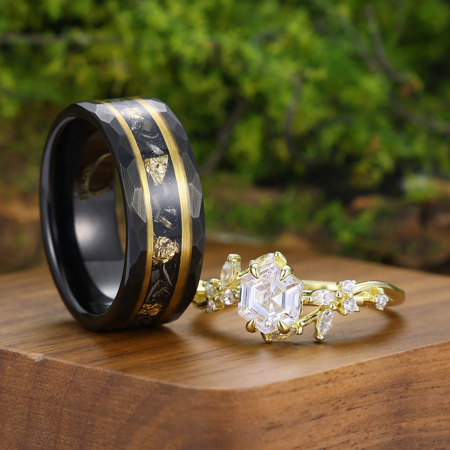 Unique Moissanite Engagement His And Hers Matching Ring Leaf Style Couple Rings -  Esdomera.com