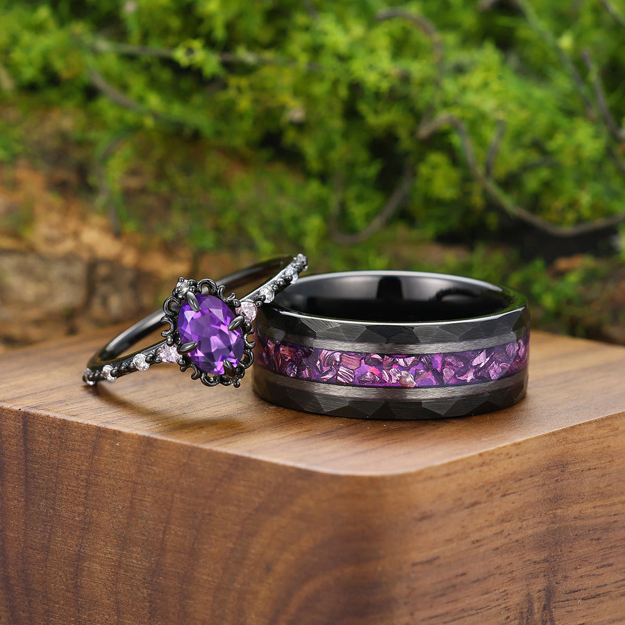 Dainty Purple Amethyst Filigreed Engagement Couple Rings Promise Wedding Bands For Men And Women -  Esdomera.com