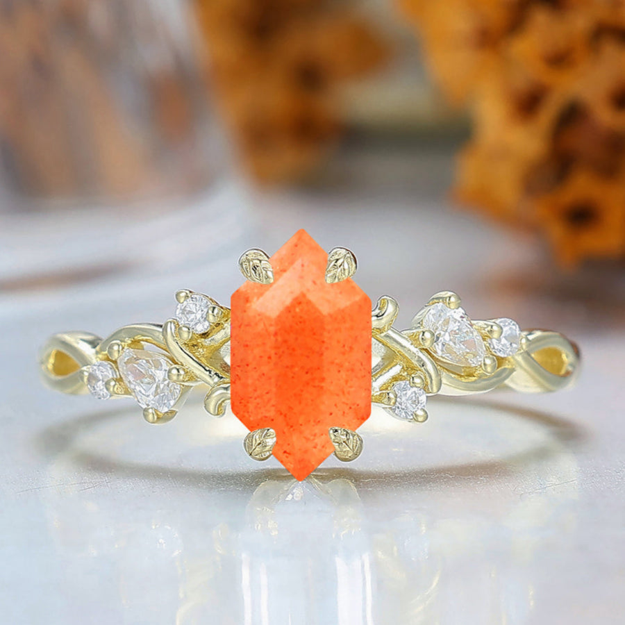 Aventurescent Orange Sunstone Engagement Ring Vine Branch Design Women Ring Bridal Ring -  Esdomera.com