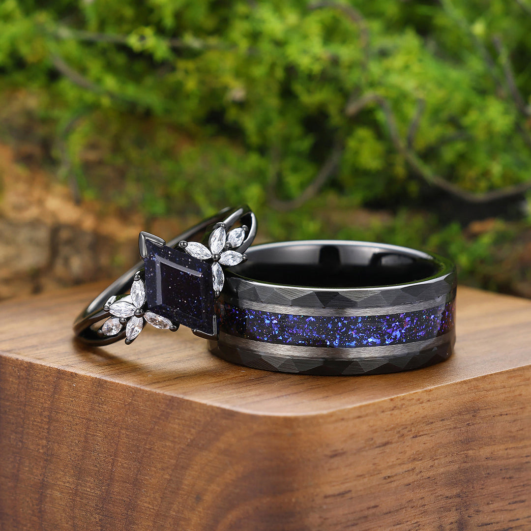 Matching Dark Wedding Bands 6MM/8MM BRUSHED BLACK TUNGSTEN WEDDING