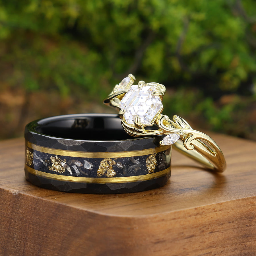 Conjunto de Anillos para Parejas Únicos de Moissanita Crossed Twigs Design Él y Ella 2 piezas