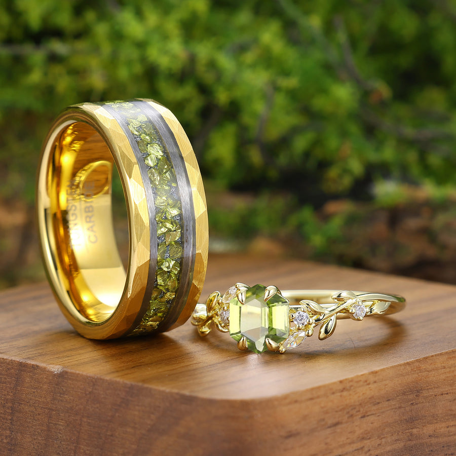 Green Peridot Couple Rings Nature Inspired Peridot His And Hers Matching Ring