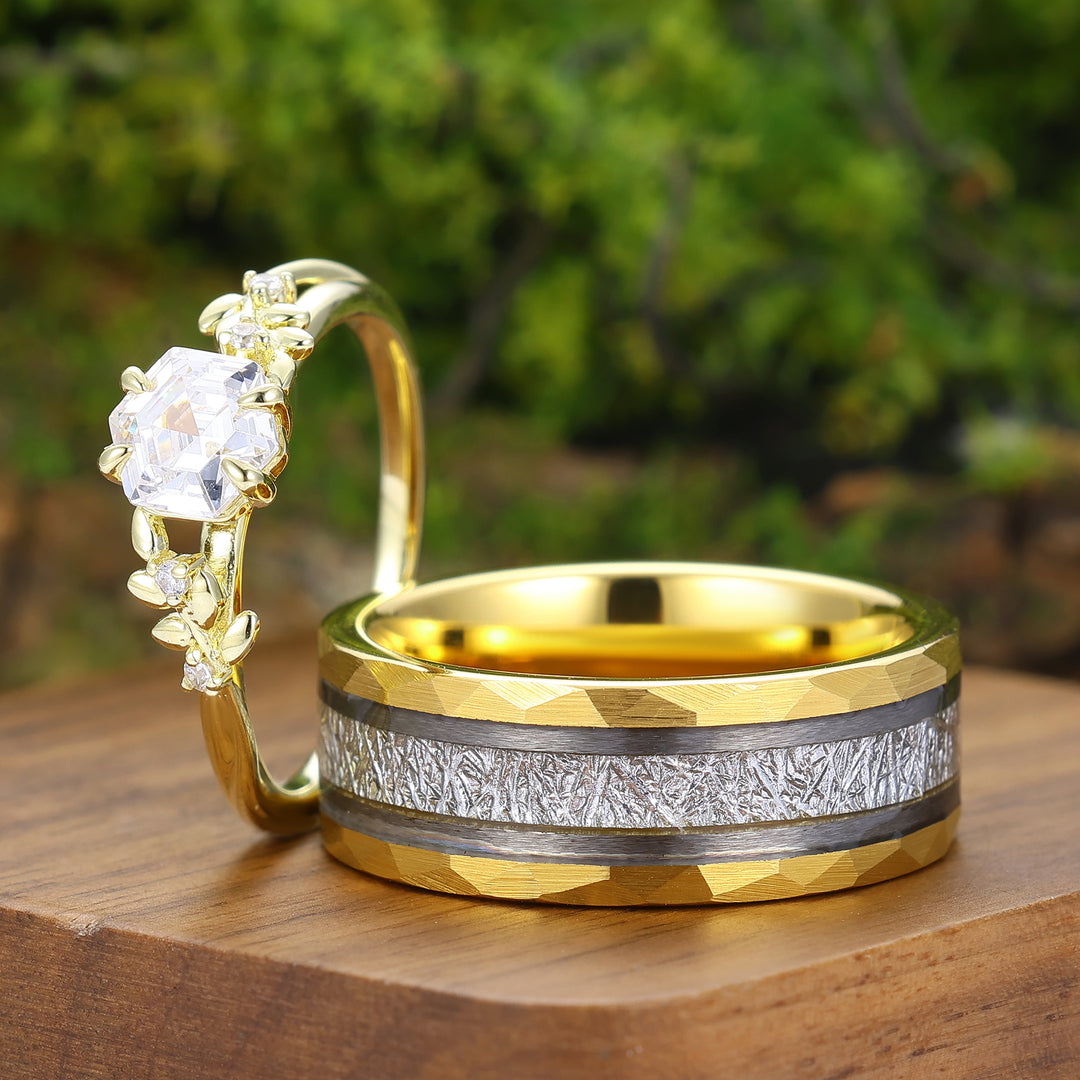 Art Deco Moissanite Wheat head Rings For Couples Modern Couple's