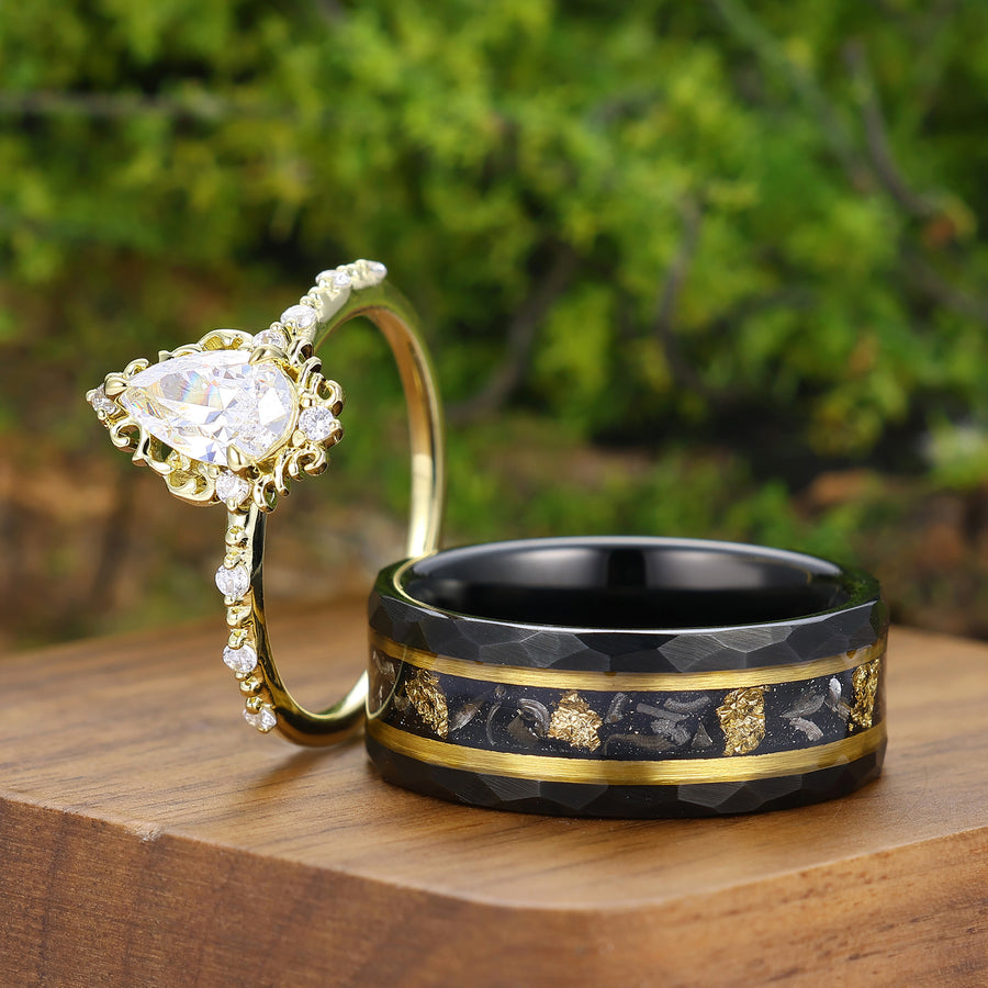 Filigreed Moissanite His And Hers Matching Ring Gold Plated Couple Rings