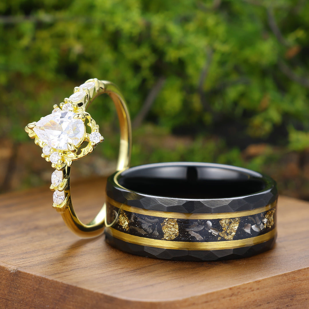 Vintage Moissanite Nature Inspired His And Hers Matching Rings Baroque-inspired Couple Rings