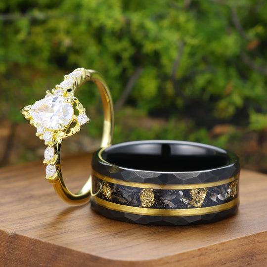 Vintage Moissanite Nature Inspired His And Hers Matching Rings Baroque-inspired Couple Rings