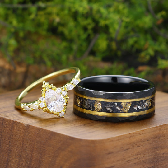 Vintage Moissanite Nature Inspired His And Hers Matching Rings Baroque-inspired Couple Rings