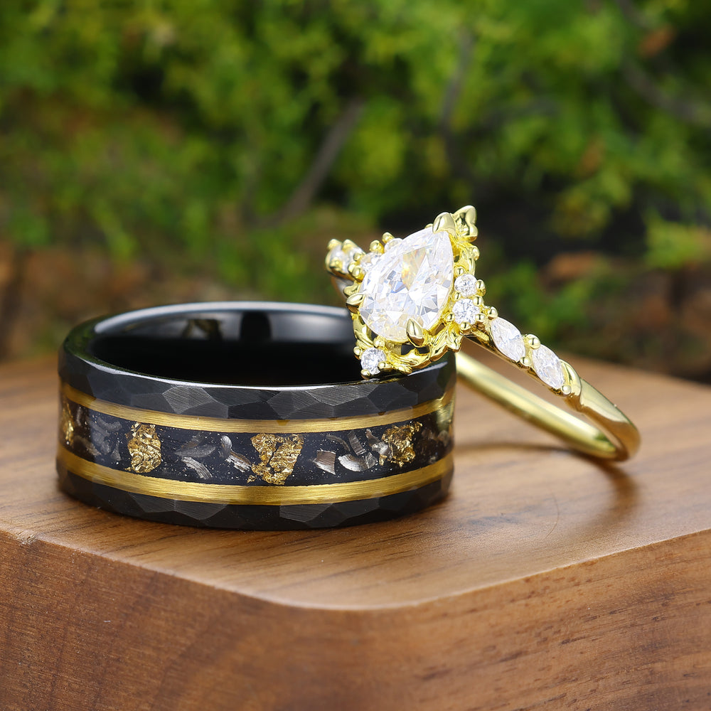 Bagues assorties vintage en moissanite inspirées par la nature pour lui et elle Bagues de couple d'inspiration baroque