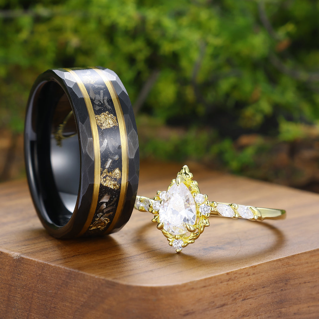 Vintage Moissanite Nature Inspired His And Hers Matching Rings Baroque-inspired Couple Rings