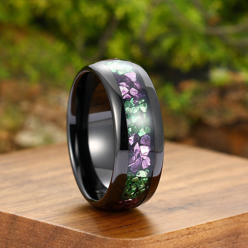 Two-tone Amethyst And Emerald Inlay Tungsten Carbide Mens Ring 8mm Wedding Band Anniversary Women Ring