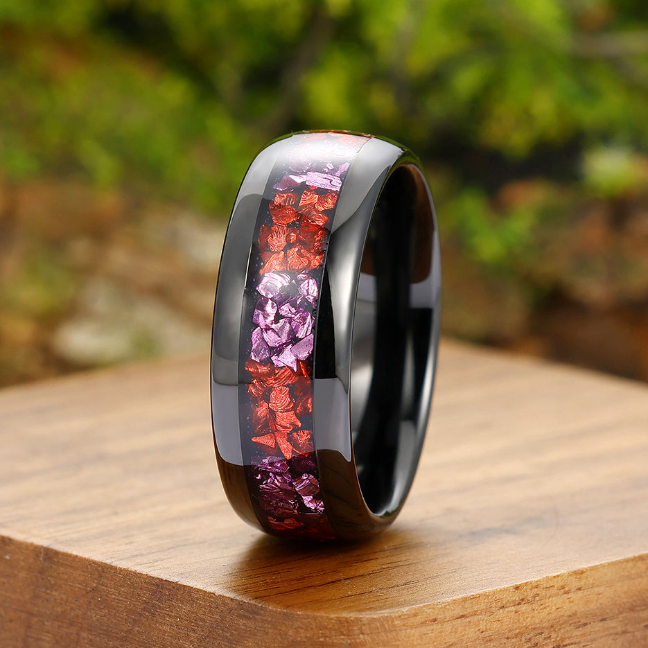 Ruby And Amethyst Tungsten Carbide Ring 8mm Two-tone Gemstone Wedding Band For Women And Men