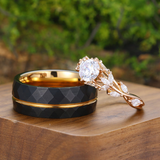 Elegant Moissanite Engagement Couple Rings Stylish Tungsten Promise Ring  His and Hers Wedding Ring Set