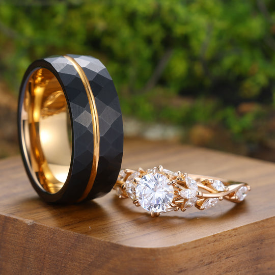 Elegant Moissanite Engagement Couple Rings Stylish Tungsten Promise Ring  His and Hers Wedding Ring Set