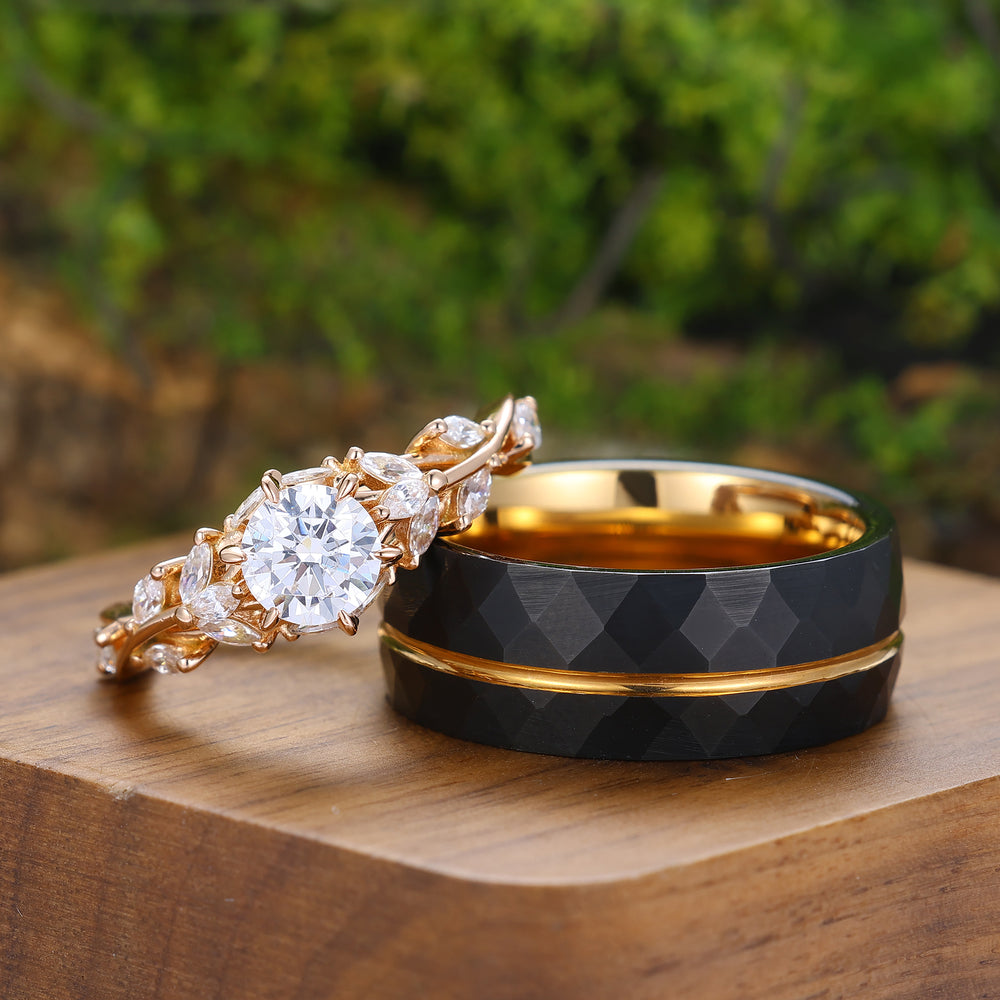 Elegant Moissanite Engagement Couple Rings Stylish Tungsten Promise Ring  His and Hers Wedding Ring Set