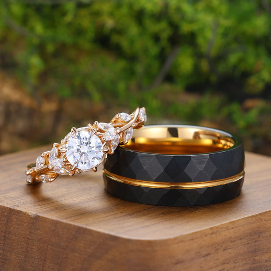 Elegant Moissanite Engagement Couple Rings Stylish Tungsten Promise Ring  His and Hers Wedding Ring Set