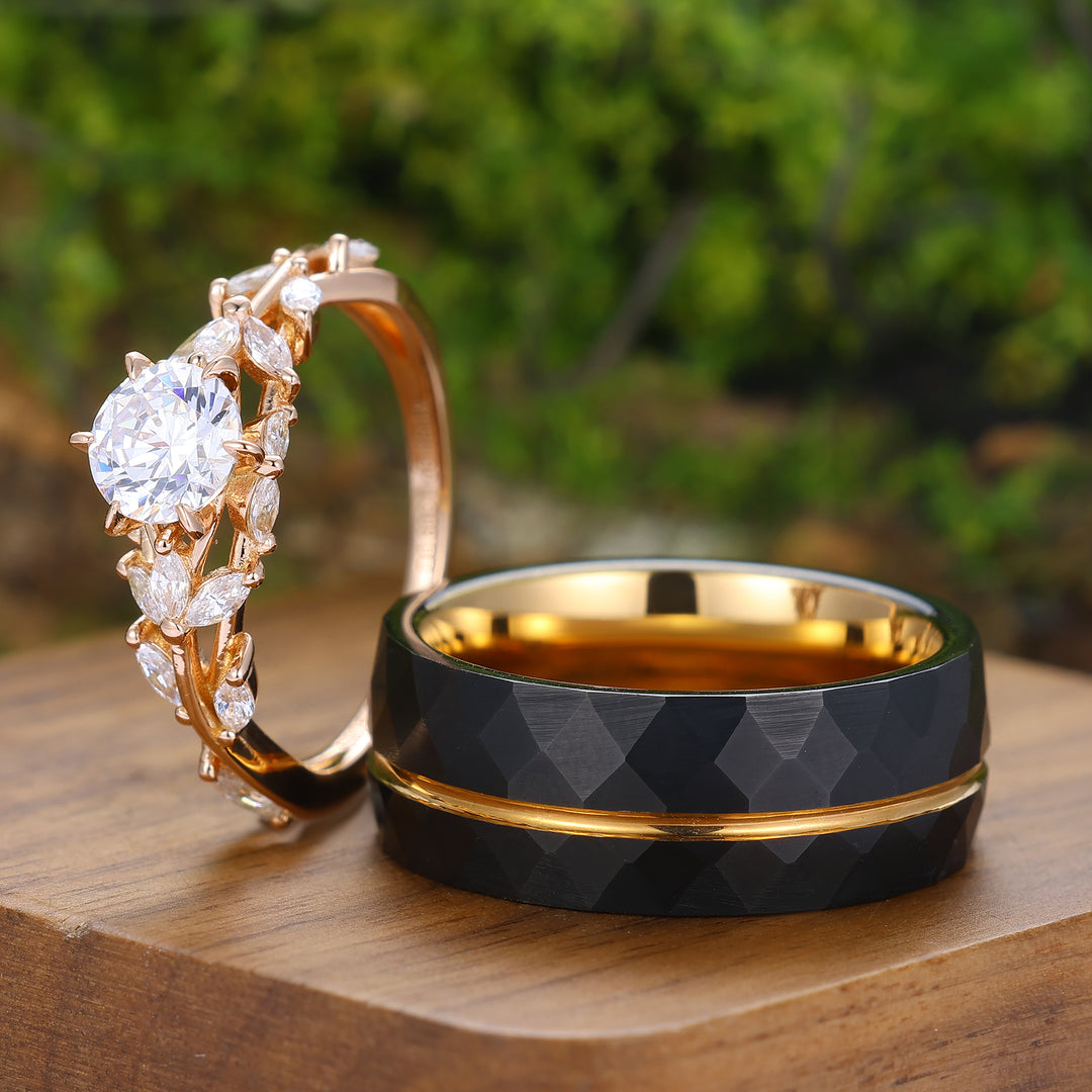 Elegant Moissanite Engagement Couple Rings Stylish Tungsten Promise Ring  His and Hers Wedding Ring Set