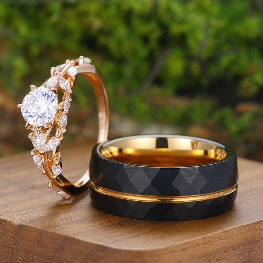 Elegant Moissanite Engagement Couple Rings Stylish Tungsten Promise Ring  His and Hers Wedding Ring Set