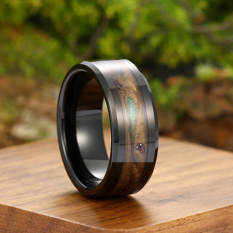 Antique Quicksand Black Tungsten Carbide Ring Unisex Polished Design Mens Anniversary Engagement Wedding Band