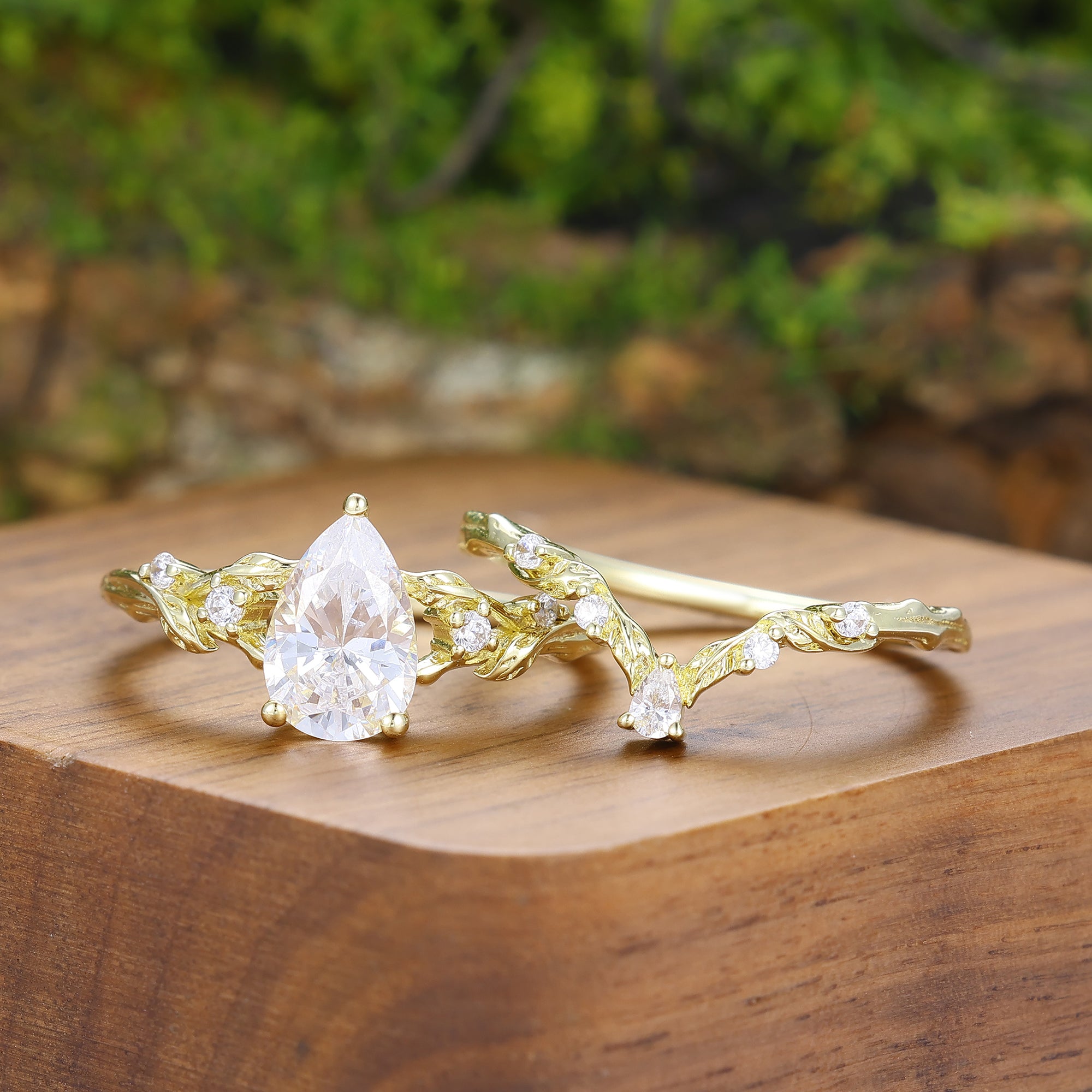 Nature Inspired Moissanite Branch Couple Ring Set Matching His And