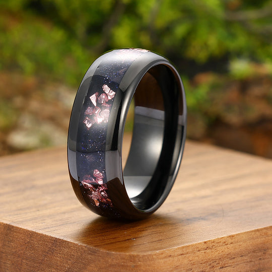 Nebula Blue Sandstone Pink Sapphire Inlay Engagement Ring 8mm Tungsten For Men and Women