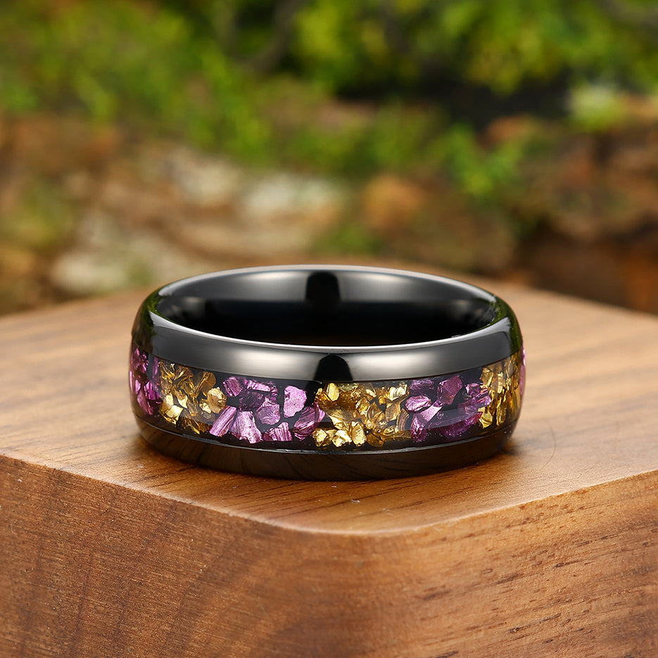 Amethyst and Citrine Inlay Tungsten Carbide Mens Ring Promise 8mm Wide Black Wedding Band Women Ring