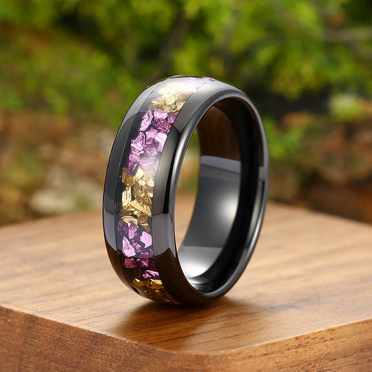 Amethyst and Citrine Inlay Tungsten Carbide Mens Ring Promise 8mm Wide Black Wedding Band Women Ring