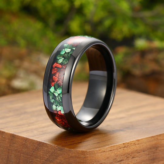 8mm Ruby Emerald Tungsten Carbide Ring Black Tungsten Wedding Anniversary Band For Men And Women