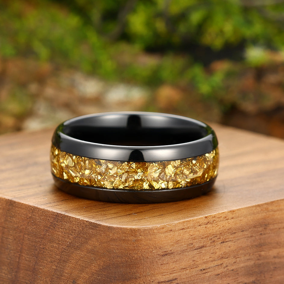 Elegant Citrine Inlaid Tungsten Mens Tungsten Ring Yellow Polished